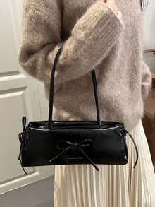 New Fashion Bow Decor Handbag, Suitable For Party, Outing, Vacation, Shopping And Daily Use, Can Store Coins, Phone, Also Suitable As Work Bag For Office Ladies, College Students And Professional Women, Elegant Women's Bag, Office, PU Women's Shoulder Bag, Black Bag - Black - View 4