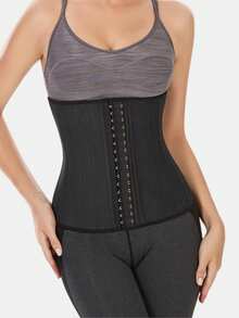 Women's Waist Shaping Waist Cincher Abdominal Control Belt With 3 Rows Of Hooks, Black Corset - Black - View 6