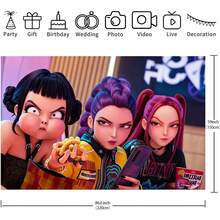 KPop Demon Hunters Backdrop Ulang Tahun Kartun 3D K-Pop DemonHunters, Latar Foto Adegan Harian Menyenangkan, Cocok untuk Dekorasi Dinding Pesta Anak Perempuan - MultiWarna - View 9