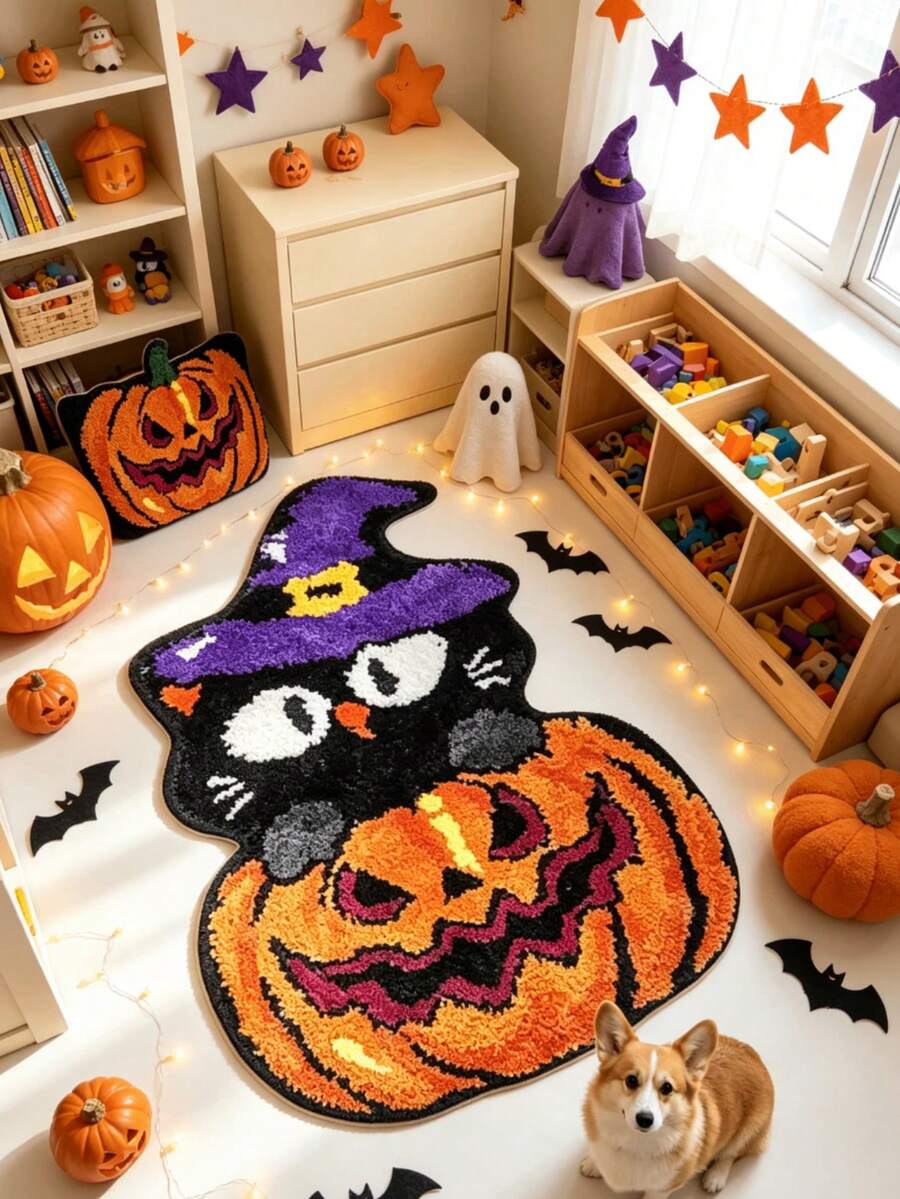 1 pieza Alfombra decorativa de calabaza de Halloween, felpudo, alfombra pequeña, felpudo de bienvenida, alfombra, felpudo de piso, felpudo exterior, alfombra de cocina, decoración del hogar, felpudo de puerta principal, alfombra de área, felpudo exterior, decoración del hogar, alfombra de área, alfombra de jardín, alfombra lavable - Multicolor - Ver 1