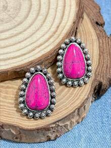 Pendientes de mujer de estilo bohemio vintage europeo y americano, hechos a mano con turquesa tallada. Sencillos y de moda, adecuados para uso diario, citas, asistir a fiestas temáticas, recibirás muchos cumplidos de tus amigos cuando los uses - Multicolor - Ver 8