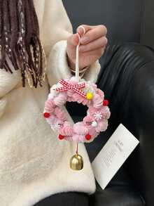1pc Novelty Aesthetic Christmas Chenille Pipe Cleaner Tree & Wreath Hanging Ornament Set With Bell Charm, Ribbon Bow Snowflakes Xmas Tree Decor, Women Bag Key Chain Car Interior Rearview Mirror Door Knob Pendant, Winter - Multiple Colors and Styles - View 14