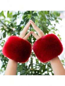 Women's Faux Fox Fur 3 Pieces Set, Plush Hat + Scarf + Arm Warmers, Winter Warm Faux Fur Accessories Set - Multicolor - View 5