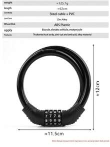 1pc Portable Bicycle Combination Lock, Steel Cable Anti-Theft Lock, 4-Digit Combination Ring Bike Lock, Cycling Accessory - Multicolor - View 8