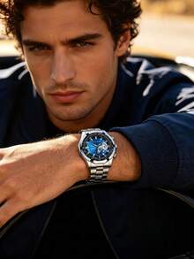 Men's Fashion Double-Sided Hollow Automatic Mechanical Watch, Classic Full Diamond Luxury Rhinestone Hollow Stylish Wristwatch - Black - View 7