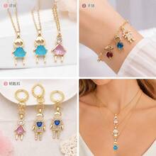 1pc Crystal Boy Girl Charms Multicolor Cubic Zirconia Family Couple Pendants For DIY Fashion Jewelry Handmade Parent Memory Necklace Bracelet - Multicolor - View 5