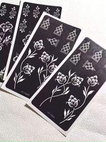 Reusable Self-Adhesive Nail Art Stencils - Floral Pattern Stencil Stickers, Perfect For DIY Body Painting, Parties And Events, Also Suitable For Handicrafts, Reusable, Mehndi Designs - Black - View 6