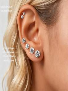 Elegant Fashion Style, 6 Pairs 3-8MM 316L Stainless Steel Cubic Zirconia Stud Earring Set, Suitable For Daily And Party Wear, Can Be A Gift For Friends And Lovers, Suitable For Men And Women, Sparkling Earrings - 6 Pairs Of Ear Stud Sets - View 2