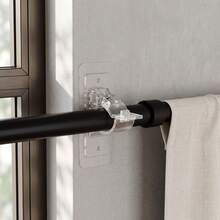 White No-Drill Transparent Strong Adhesive Rod Holder Bracket, Designed For Bathroom, Bedroom, Kitchen And Other Spaces, Made Of High-Transparency Acrylic Material With Strong Back Adhesive, Securely Adheres To Wall Without Drilling - View 3