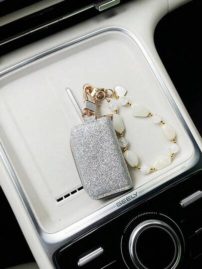 Glitter Car Universal Key Pouch, Creative Minimalist Bead Chain Pendant, Car Remote Control Protective Case, Car Key Storage Small Bag, Women's Key Protective Cover