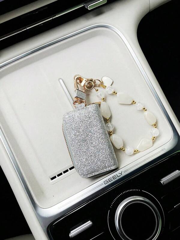Glitter Car Universal Key Pouch, Creative Minimalist Bead Chain Pendant, Car Remote Control Protective Case, Car Key Storage Small Bag, Women's Key Protective Cover