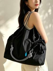 1 buah Tas Belanja Lipat Nilon Motif Botol Biru Bordir Baru, Tas Tote Kapasitas Besar untuk Wanita, untuk Bepergian dan Berbelanja - MultiWarna - View 3