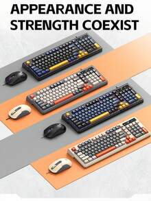 T-WOLF Set Keyboard dan Mouse Gaming, Keyboard dan Mouse Berkabel dengan Lampu Latar, Keyboard Kantor/Rumah Berkabel 98 Tombol dengan Blok Warna Kustomisasi Cetakan Pribadi, 6 Buah Mouse Multi-Warna - View 7