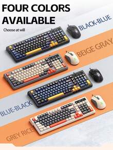 T-WOLF Set Keyboard dan Mouse Gaming, Keyboard dan Mouse Berkabel dengan Lampu Latar, Keyboard Kantor/Rumah Berkabel 98 Tombol dengan Blok Warna Kustomisasi Cetakan Pribadi, 6 Buah Mouse Multi-Warna - View 8