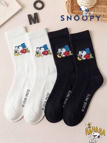 1/2 Pairs Snoopy Socks Men's Winter Socks Black And White Striped Breathable Crew Socks, Suitable For Students Adults Gift Daily Use Fun Christmas Gift - Multicolor - View 2