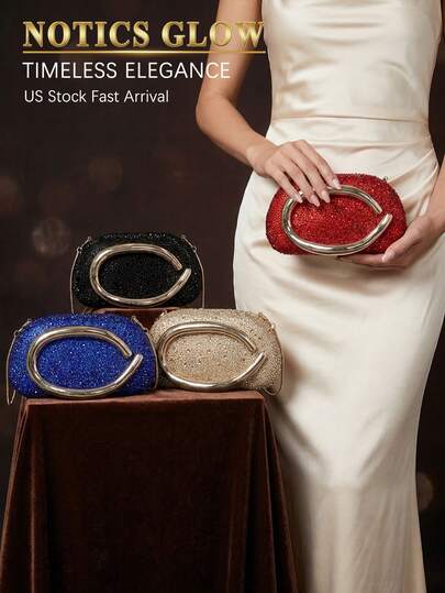 Women's Fashionable Shiny Evening Bag Summer Chic Clutch Purse Classy Metal Chain Mini Dinner Bag Elegant Crossbody Bag For Wedding Party Date Night