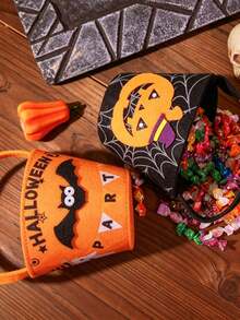 Kids Halloween Trick Or Treat Felt Bucket, Mini Pumpkin Ghost Bat Candy Hand Bag, Child Halloween Party Candy Storage Basket - Multicolor - View 5