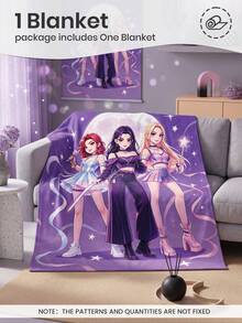1pc K-Pop Print Flannel Throw Blanket, Soft Cozy Warm Comfortable Lightweight, Machine Washable, Twin/Full/Queen/King Size, For Living Room, Sofa And Bedroom, Dorm Bedding, For Girls & Women, Autumn Decor, Home Decor, Halloween Gift, Dorm Decor - Multicolor - View 4