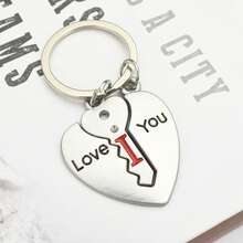 Llavero a juego con candado y llave en forma de corazón grabado "I Love You", accesorio de pareja con corazón roto de aleación plateada, regalo dulce para parejas enamoradas, lindo llavero de amor con corazón dividido, colgante de llave en forma de corazón, decoración de llave de coche para parejas, regalo de confesión y aniversario del Día de San Valentín - Plateado - Ver 6