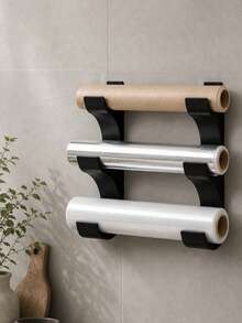 2pcs Wall-Mounted Storage Rack, Can Hold 3 Rolls Of Kitchen Paper Towels, Plastic Wrap Or Aluminum Foil, Space-Saving Design, No-Drill Installation, Suitable For Cabinet Doors And Tile Walls, Keep Your Kitchen Organized And Tidy - Multicolor - View 4