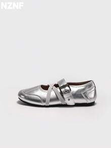 NZNF Premium Flat German Trainer Shoes For Women, New Autumn Style, Versatile Sports Sneakers To Match With Skirts - Silver - View 7