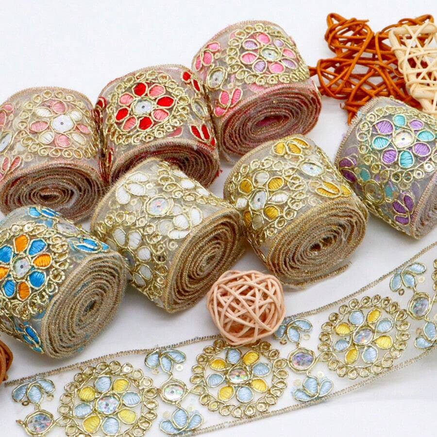 奢華鏤空水鑽刺繡緞帶,DIY新娘髮箍與蝴蝶結材料 - 多色 - 查看 1