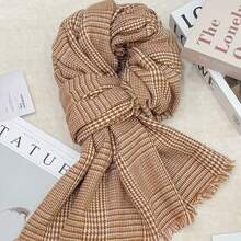 1pc Universal Multi-Color Plaid New Style Versatile Casual Scarf Suitable For Autumn/Winter Use - Houndstooth Khaki - View 6