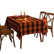 1pc Black & Orange Large Plaid Halloween Tablecloth, Vintage Atmosphere Dining Table Cover, Party Gathering Tabletop Decor Table Cloth - Multicolor - View 8