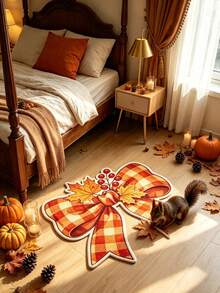 1 pieza Alfombra decorativa con lazo grande de hoja de otoño, decoración de dormitorio, alfombra pequeña, alfombra, decoración del hogar, alfombra de sala de estar, alfombra pequeña de sala de estar, alfombra de dormitorio, decoración del hogar de sala de estar, alfombra de exterior, alfombra lavable, regalo de graduación - Multicolor - Ver 3