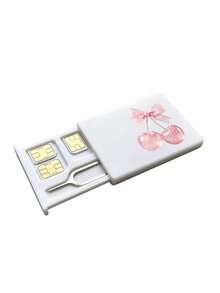Lace Crystal Cherry Print SIM Card Holder, SIM Card Pin Slot, Comes With SIM Card Pin. Cherry Print Portable SIM Card Storage Box, Phone Card Holder, SIM Card And SD Card Storage Box With Strap, Travel Storage Box, Compact And Lightweight, Ideal For Storing Spare SIM Cards When Changing Phone Numbers For Smartphones, Tablets And Other Devices, Also A Great Gift. Suitable For Back To School Season, Back To School, Teacher's Day - Multicolor - View 13