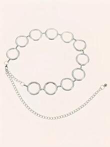 1PC Simple Ring Waist Chain Versatile Retro Belt For Dress, Coat, Jeans, Suitable For Daily Wear And Parties Halloween - Silver - View 2
