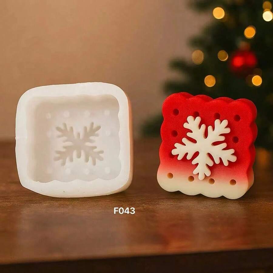 聖誕正方形雪花香氛蠟燭矽膠模具 DIY 手作肥皂香氛石膏擴香石裝飾 多模具款 適合聖誕裝飾模具 - 方塊雪花 - 查看 1