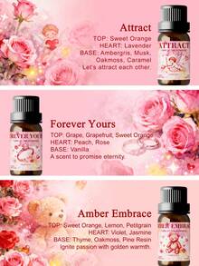 EMBRACEX. 6pcs/Set 10ml Heart-Shaped Essential Oils, Valentine's Day Gifts, Women's Candles, Vanilla, Cherry, Coconut Fragrance, Car Air Freshener, Aromatherapy Oils, Rattan Diffuser, Room Deodorizer, Car Fragrance Oils, "I Love You", "Amber Romance", "Forever Love", "Sweet Kiss", "Love Potion", Holiday Essential - Gift - 查看 3