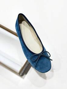 2026 Spring/Summer New Women's Bow-Decorated Ballet Flats - Blue - View 3