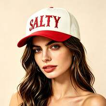 1pc SALTY Letter Embroidered Baseball Cap, Leopard Print Brim Trucker Hat, Adjustable Snapback Cap For Women Daily Outdoor Streetwear - Multicolor - View 5
