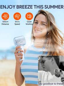 JMMO Portable Handheld Fan With Digital Display, USB Rechargeable Mini Personal Fan, 3000mAh Battery, High Speed Cooling For Outdoor Activities, Travel, Work, Wearable Cooling Fan, Compact Mini Fan,Commencement,Graduation Ceremony - White - View 4