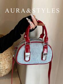 Bolso de mano de bloque de color, nueva y popular bolsa de hombro con empalme, bolso cruzado para el trabajo - Rojo - Ver 1
