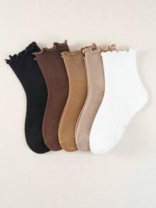 Random 1/5/10pairs Of Fashionable Ruffled Children's Socks, Soft Ribbed Socks, Five-Color Ruffled Cuffs, Comfortable For Everyday Use In All Seasons. - Multicolor - View 11