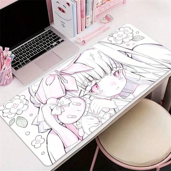 Leder Mauspad Anime süße Engel Mädchen Mausmatte Laptop Gaming erweiterte Schreibtischmatte PU Kawaii Gamer Schrank Mauspad XXL extra große Tastatur Lederpad Teppich Rosa Teppich