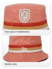 New Era Shield N Patch Bucket Hat, Street Style Coral Pink Striped Bucket Hat, Unisex Outdoor Sun Hat - Coral Orange - View 5