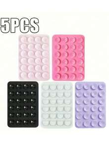 5pcs Silicone Suction Cup Phone Stickers, Strong Adhesion, Firmly Attach To Various Smooth Surfaces; Self-Adhesive, Washable And Reusable, Multifunctional Phone Stand Function, Compatible With All Phone Models - Multicolor - View 2