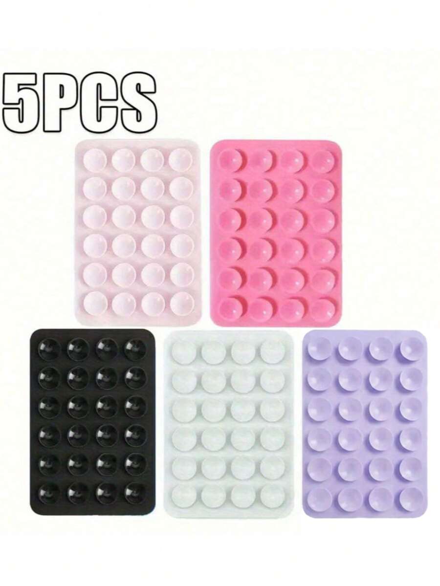 5pcs Silicone Suction Cup Phone Stickers, Strong Adhesion, Firmly Attach To Various Smooth Surfaces; Self-Adhesive, Washable And Reusable, Multifunctional Phone Stand Function, Compatible With All Phone Models