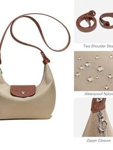 Fashionable Convertible Women's Mini Nylon Crescent Dumpling Bag, Lightweight Shoulder Wallet, Double Strap Crossbody Bag, Nylon Shoulder Bag - Khaki - View 3