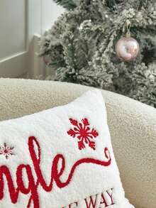 LCUHPCL 1pc Christmas Jingle All The Way And Snowflake 3D Embroidered Plush Pillowcase, Home Decor For Sofa, Bedroom, Living Room, Daily Use, Party And More - Red - View 10