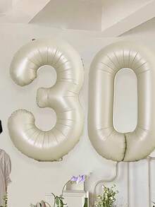 1/2pcs 40 Inch Large Cream Color Number Foil Balloons, Minimalist Premium Style, Suitable For Birthday Party Decoration, Anniversary, 100 Days Celebration, Festival And Event Decoration, Room Decor, Photography - 40 Inch Cream Digital - View 2