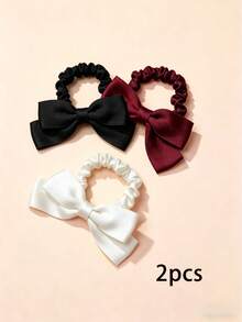 2/4pcs Satin Bow Small Scrunchies, Gentle Style Hair Ties For Girls, Simple Elegant High Ponytail Hair Ropes - Multicolor - View 5