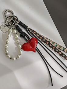 Nicekee Heart Pendant Beaded Braided Strap Keychain, Clip-On Bag Charm, Phone Pendant, Creative Vintage Daily Travel Key Ring, Gift Accessory For Small Item Storage - Multicolor - View 6