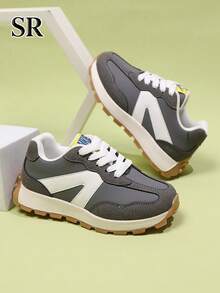 1 Pair Fashion Colorblock Sneakers, Suitable For 8-12 Years Old Girls, Perfect For Shopping, Park, Party And Casual Everyday Wear - Grey - View 7