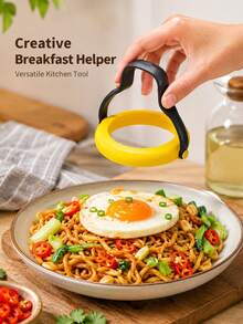 1pc Round Egg Pancake Mold With Foldable Handle, Easy Release Breakfast Shaping Mold For Fried Eggs, Mini Pancakes, Sandwiches, Brunch, Home Kitchen Meal Prep And Daily Cooking Tool - Multicolor - View 5