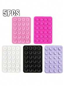 5pcs Silicone Suction Cup Phone Stickers, Strong Adhesion, Firmly Attach To Various Smooth Surfaces; Self-Adhesive, Washable And Reusable, Multifunctional Phone Stand Function, Compatible With All Phone Models - Multicolor - View 2
